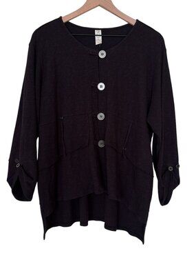 Chalet Et Ceci Black Button Front Lagenlook Cotton Cardigan